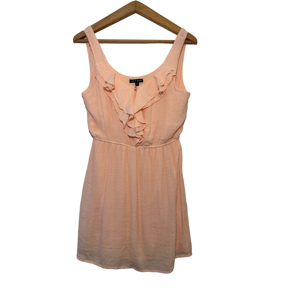 As U Wish Keyhole Sleeveless Ruffles Peach Mini Dress Elastic Waist Medium